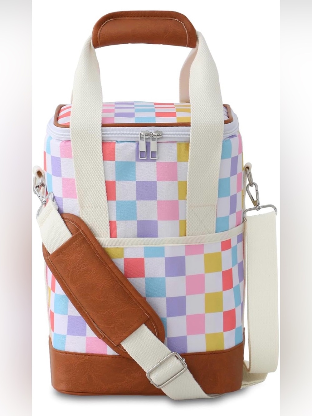 Colorblock Checkered Leakproof Insulated Cooler Bag - Pastel Multi